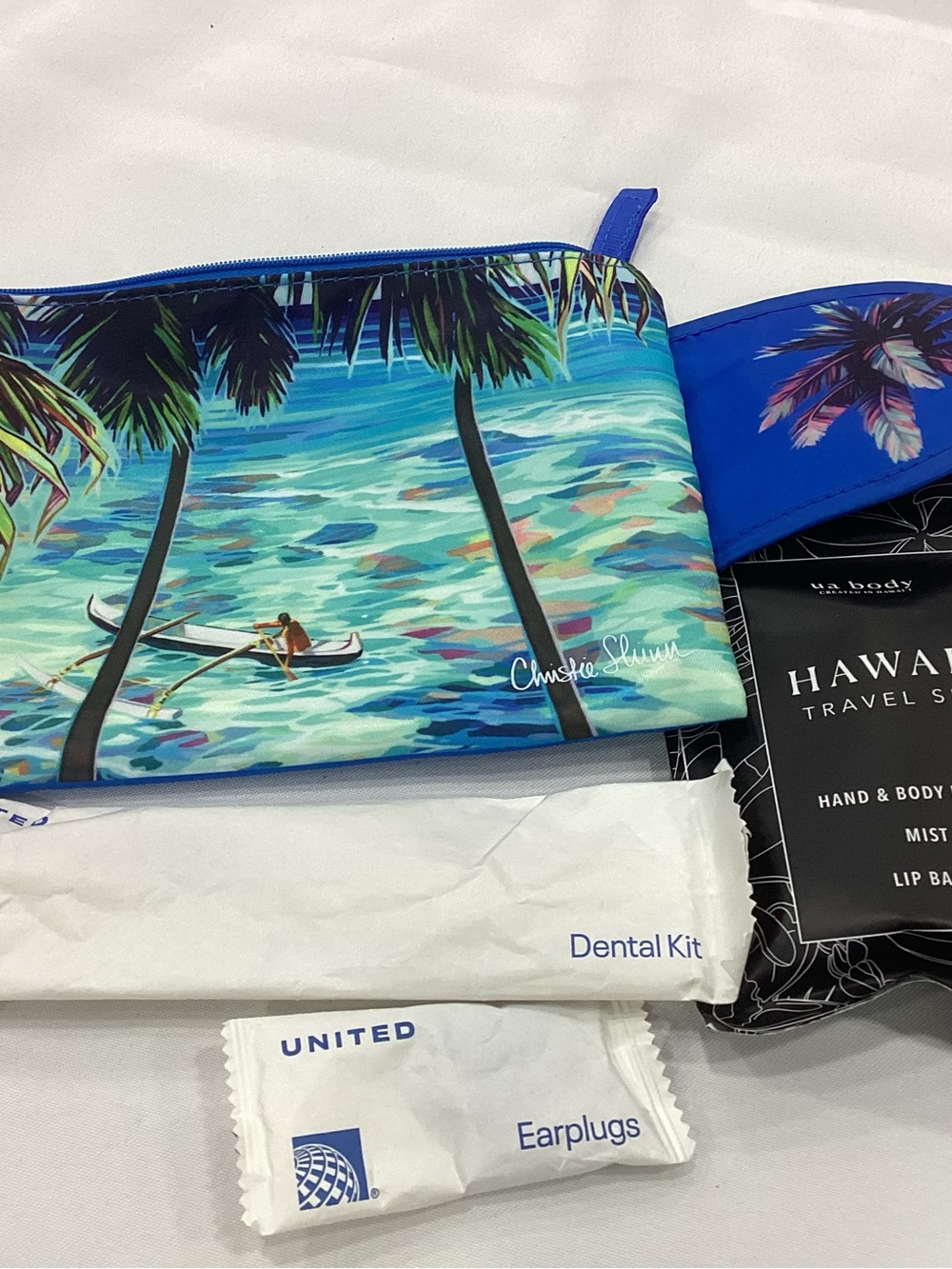 Blue Tropical Cosmetic Pouch with Palm Print - Travel Makeup Bag